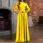 Long-Sleeved Round Neck Belt Solid Color Maxi Dress Wholesale Dresses