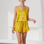 Womens Summer Satin Pajamas V-Neck Sling Camisole & Shorts 2pcs Homewear Sets Wholesale Loungewear
