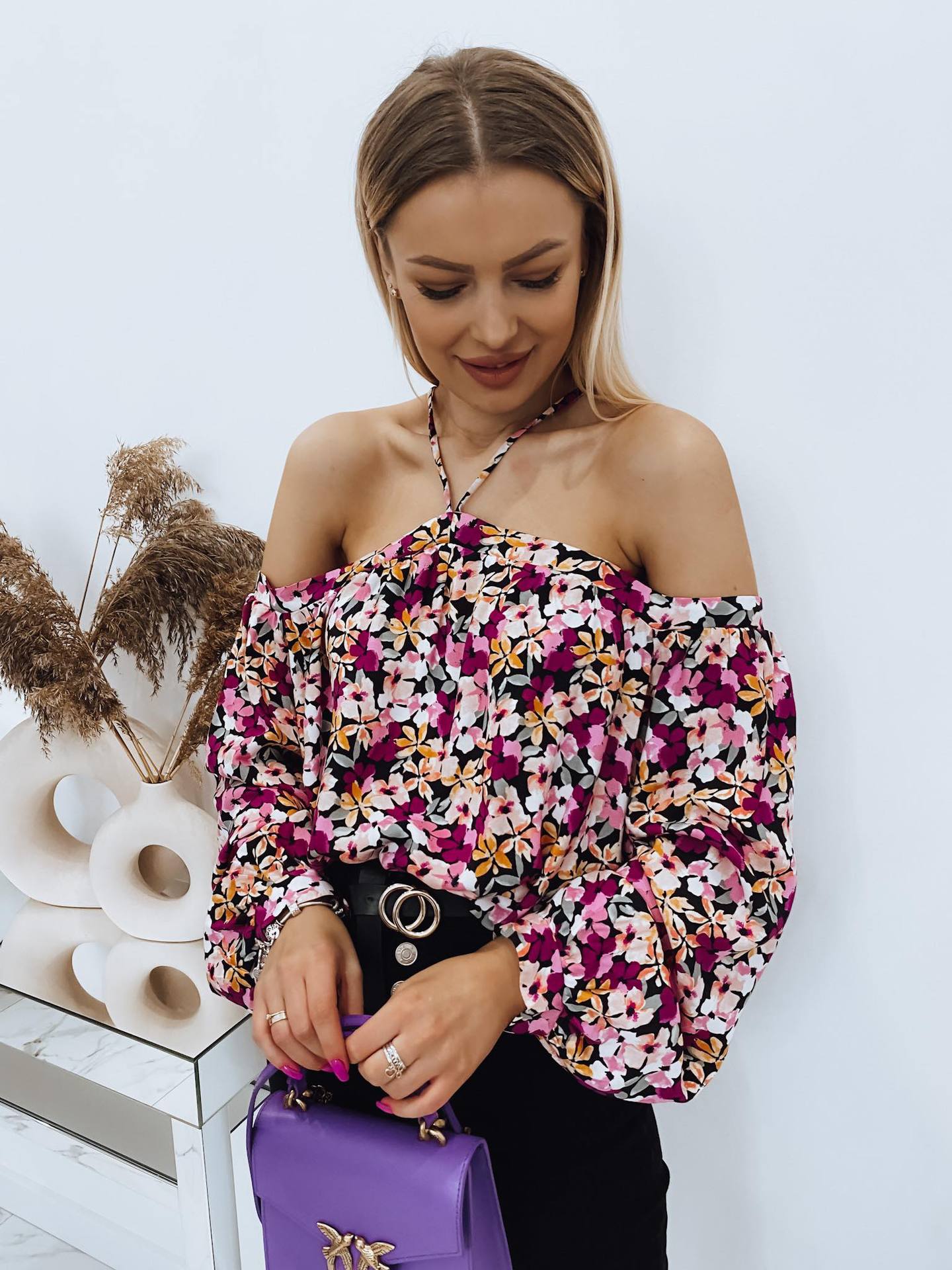 Chiffon Sexy Sling Backless Off Shoulder Floral Tops Wholesale Womens Long Sleeve T Shirts