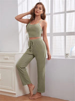 Soft Waffle-Knit Sling Tops & Trousers Pajama 3pcs Sets Women'S Loungewear Wholesale Vendors