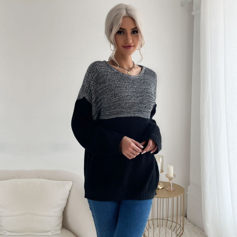 Loose Long Sleeve Contrasting Color Bottom Pullover Sweater Wholesale Women Top