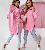 Solid Color Long Sleeve Oversize Side Slit Sweatshirts Wholesale Women Hoodies