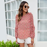 Floral Printed Women Tops Puff Sleeve Loose Agaric Laces Casual Round Neck Wholesale T-Shirts