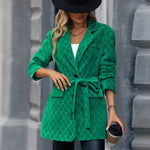 Fashion Lace-Up Checkerboard Corduroy Blazer Wholesale Womens Tops