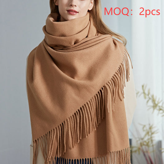 Casual Solid Color Faux Cashmere Tassels Shawl Wholesale Scarf