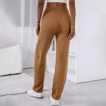 Homewear Casual High Waist Solid Color Drawstring Elastic Wool Trousers Wholesale Women Bottoms