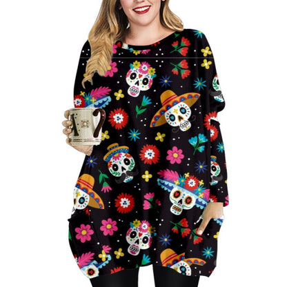 Crew Neck Long Sleeve Halloween T-Shirt Dress Wholesale Dresses