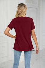 Solid Color Round Neck Cross Short-Sleeved T-Shirts Wholesale Womens Tops