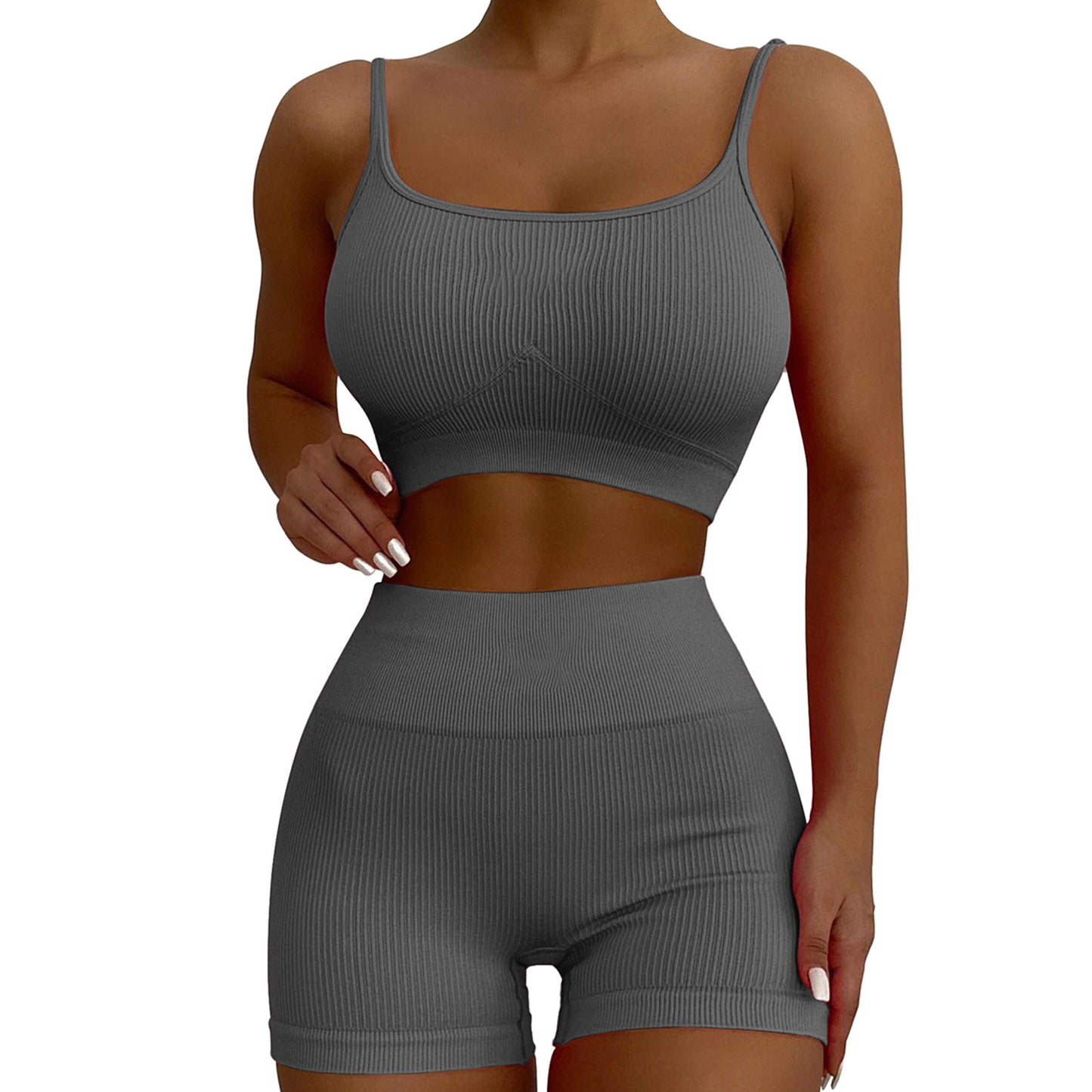 Seamless Fitness Yoga Gym Suits Plain Ribbed Sports Bras & Shorts Womens 2 Piece Sets Wholesale Workout Clothes