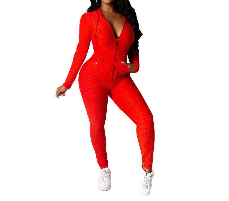 Hooded Zipper Sweatshirt Two-Piece Yoga Pants Sports Suit Wholesale