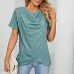 Solid Color Round Neck Cross Short-Sleeved T-Shirts Wholesale Womens Tops