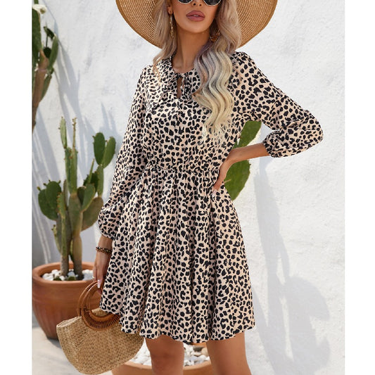 Summer Flower Print V-Neck Long-Sleeve Swing Dress Wholesale Dresses