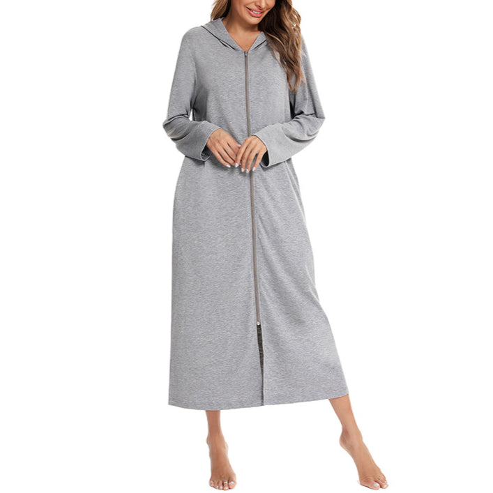 Zipper Casual Pajamas Homewear Hooded Nightdress Wholesale Loungewear