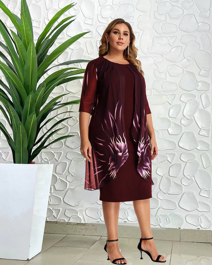 Printed Mid-Length Curvy Dresses Wholesale Plus Size Clothing