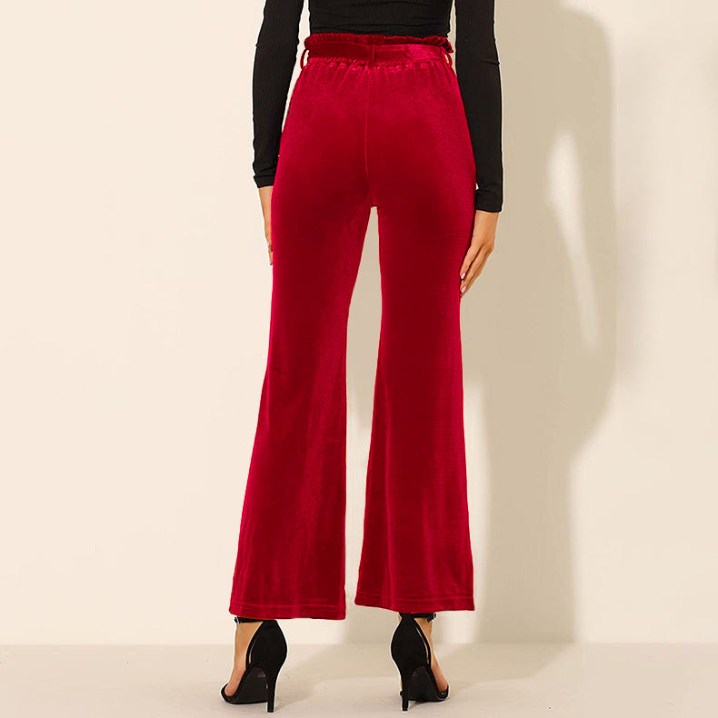 Solid Color Pocket High Waist Slim All-Match Flared Trousers Wholesale Women Bottoms