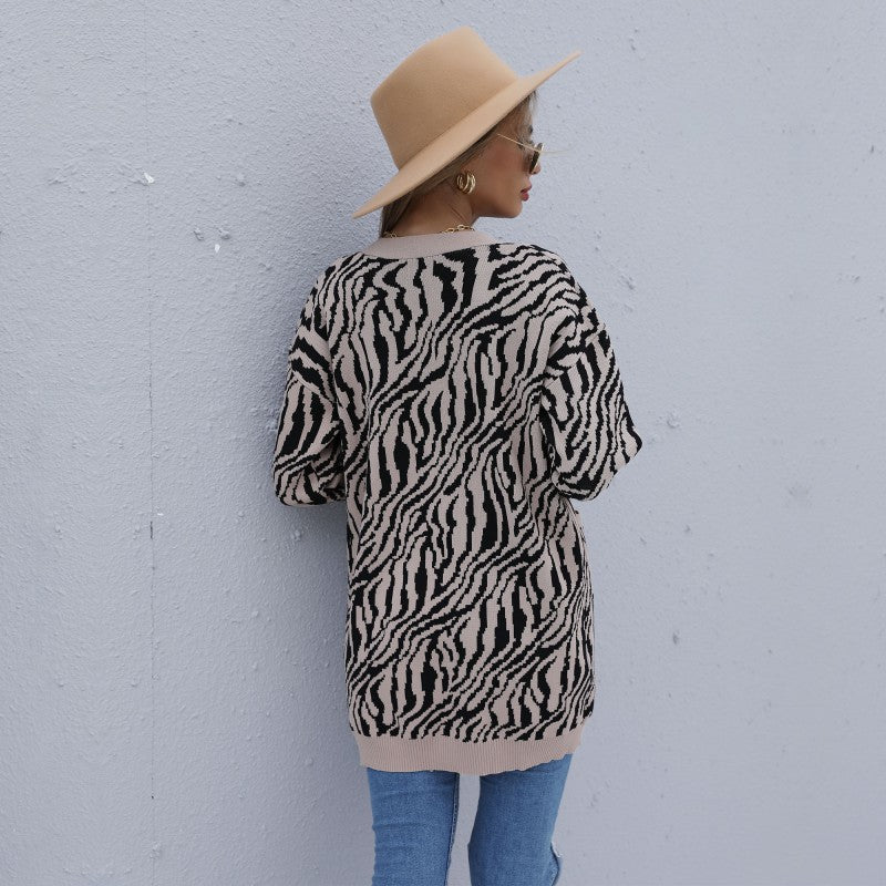 Fashion Casual Long Sleeve Leopard Print Wholesale Cardigan