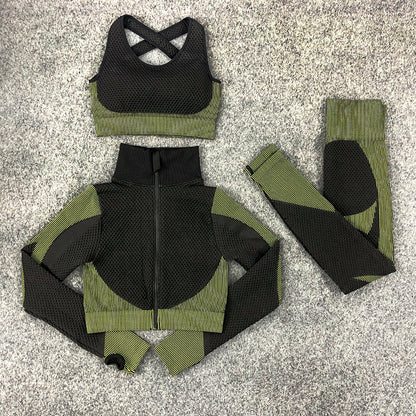 Seamless Knit Yoga Suits Sexy Fitness Sports 3pcs Sets Wholesale Activewear