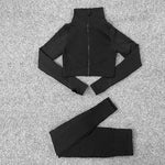 Colorblock Knitting Cardigan & Leggings Fitness Yoga Suits 2pcs Wholesale Activewear Sets