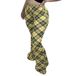 All-Match Casual High-Waist Plaid Print Contrasting Color Flared Pants Wholesale Women Bottoms