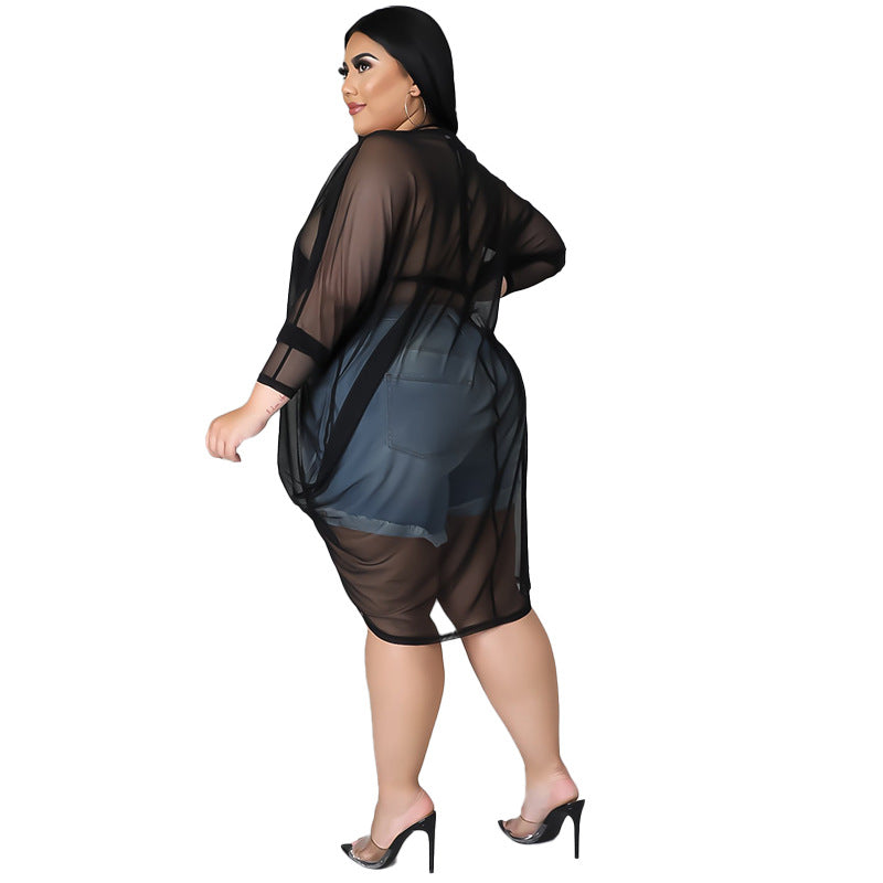 Long Shirts Sexy See-Through Women Curvy Dresses Wholesale Plus Size Clothing