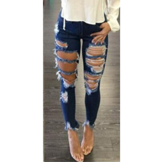 Fashion Women'S Ripped Denim Pencil Pants Wholesale Jeans