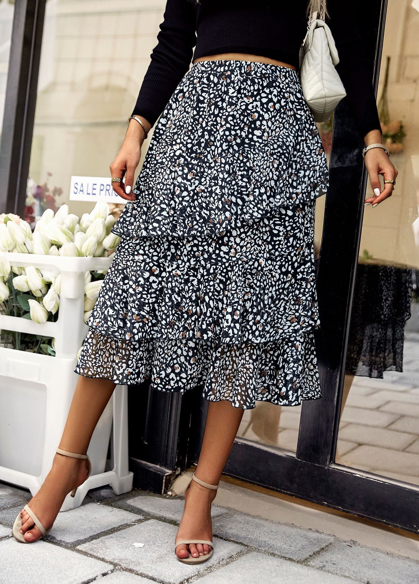 Casual Print Midi Irregular Tiered Vacation Wholesale Skirts