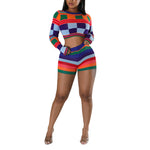 Wholesale Womens 2 Piece Sets Long Sleeve Contrast Color Sexy Crop Tops & Shorts