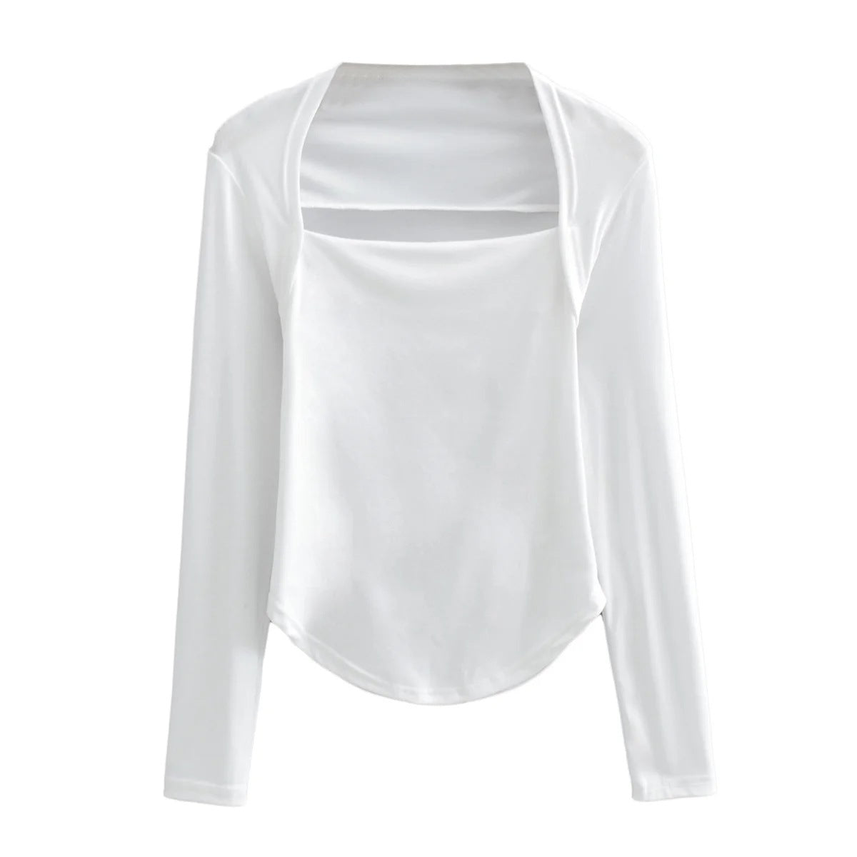 Square Neck Solid Color Irregular Hem Slim Long Sleeve Women Blouse Fashion Wholesale T Shirts