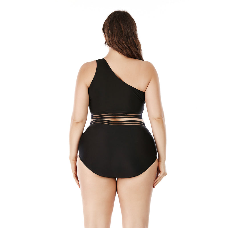 Split Swimsuits Solid Color Plus Size Slanted Shoulder Bikinis Sets Wholesale Womens Swimwear