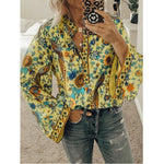 Loose Peacock Print Button Long Sleeve Womens Shirts Casual Wholesale Blouse