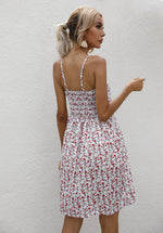 Sling Flower Print V-Neck Nipped Waist Summer Midi Swing Dress Wholesale Dresses