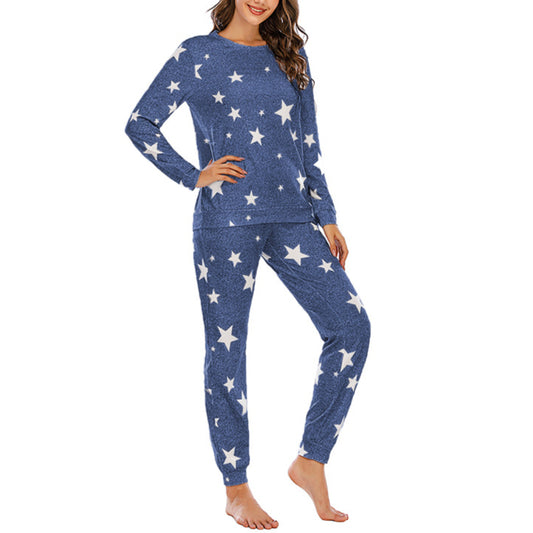 Pentagram Print Long Sleeve Casual Pajamas Sets Wholesale Loungewear