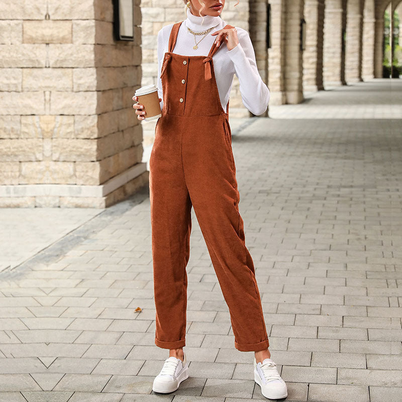 Retro Solid Color Suspenders Women Corduroy Overalls Wholesale Jumpsuits SJN561358