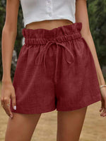 Lace-Up High Waist Loose Wide-Leg Cotton & Linen Womens Bud Short Pants Wholesale Shorts
