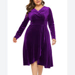V-Neck Velvet Women Curvy Dresses Wholesale Plus Size Clothing