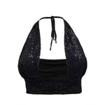 Sequin Low-Cut Strappy Sexy Crop Top Wholesale Womens Tops