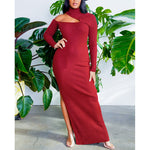 Sexy Hollow Slit High Neck Pit Strip Knitted Dress Wholesale Maxi Dresses