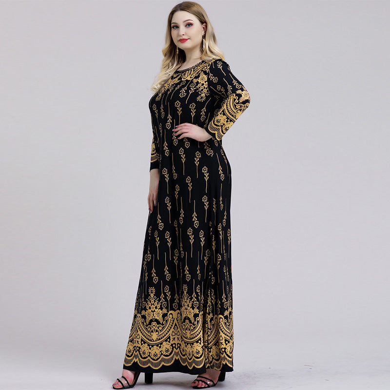 Long Sleeve Printed Curvy Dresses Wholesale Plus Size Clothing