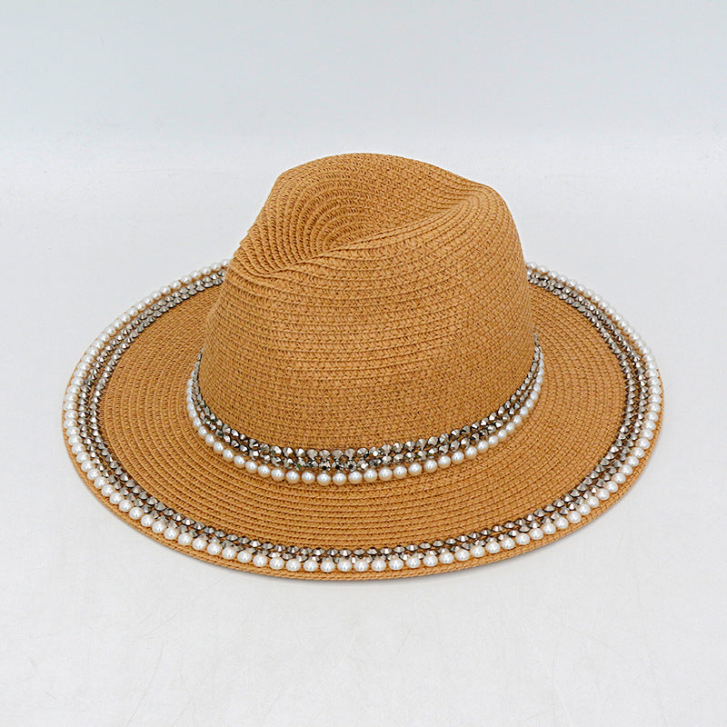 Fashion Braided Pearl Straw Hat Sunscreen Resort Wholesale Hat