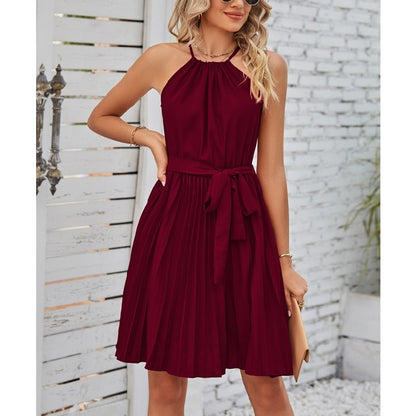 Summer Lace-Up Sleeveless Pleated Dress Wholesale Dresses