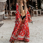 Ethnic Style Print Flare Sleeve Boho Cardigan Maxi Dresses Wholesale Bohemian Dress For Women