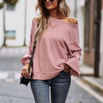Solid Color Off Shoulder Long Sleeve Loose T-Shirts Wholesale Womens Tops
