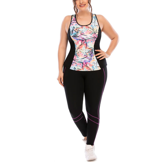 Sport Tank Tops & Leggings Printed Curvy Fitness Yoga Suits Activewears Plus Size Two Piece Sets Wholesale Workout Clothes