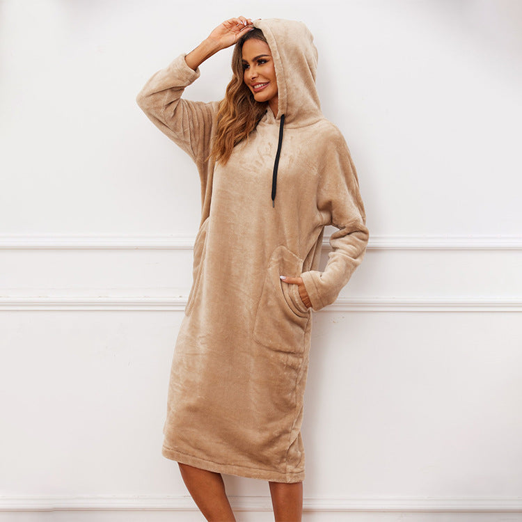 Hooded Sweatshirt Flannel Long Sleeve Long Nightdress Wholesale Loungewear