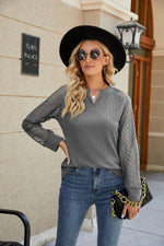 Solid Color Lace Stitching Long-Sleeve T-Shirt Wholesale Womens Tops