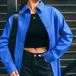 Street Fashion Matte PU Long Sleeve Irregular Shirt Wholesale Women Tops