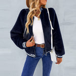 Fashion Plush Zipped Jackets Solid Color Long Sleeve Slim Wholesale Coats