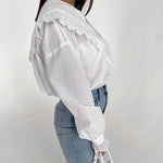 Casual Lace Solid Color Single-Breasted Blouse Wholesale Womens Long Sleeve T Shirts