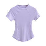 Solid Color Raglan Shoulder Short Sleeve Round Neck Slim Blouses Wholesale Women Tops