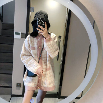 Plaid Ladies Elegant Knitwear Knitted Business Casual Women Wholesale Cardigans Sweater Jacket